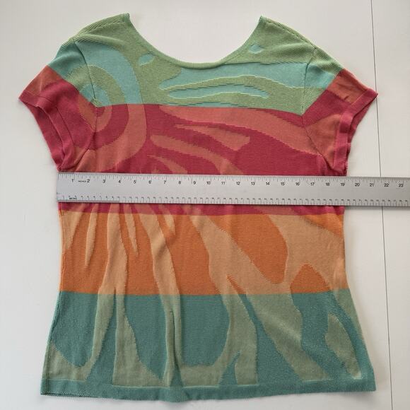 Y2K Knit Colorblock Tee V-Back Tropical Sunset Stripes Indie Skater Size M‎ - Picture 8 of 10